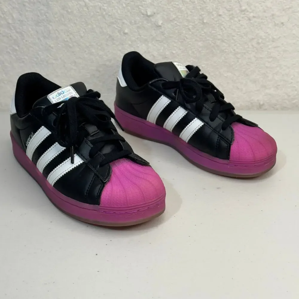Adidas Superstar LED Lights Sneaker Shoes Core Black & Purple Burst Kids Size 3